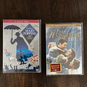 New Mary Poppins & It's a Wonderful Life DVD Set - Blue, Gold, Red Accents